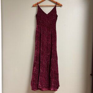 VTG Jessica McClintock Y2K Red Velvet Burnout Maxi Dress Size 4 Sheer Whimsigoth